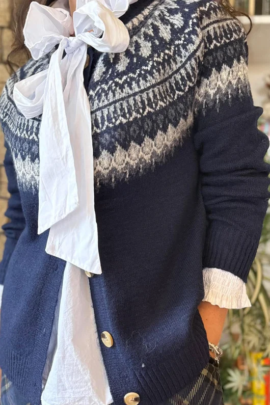 Ferguson Fair Isle Cardigan Navy